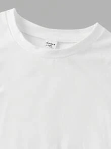 SHEIN Girlism Tween Girl Casual Street Fitted Crew Neck Ruched Short Sleeve Top With Hair Scrunchie And Hair Band Set, Denim-Effect Graffiti Print Shorts - White - View 5