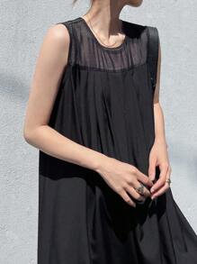 FRIFUL Women Solid Color Sleeveless Dress, Suitable For Vacation & Music Festival - Black - View 1