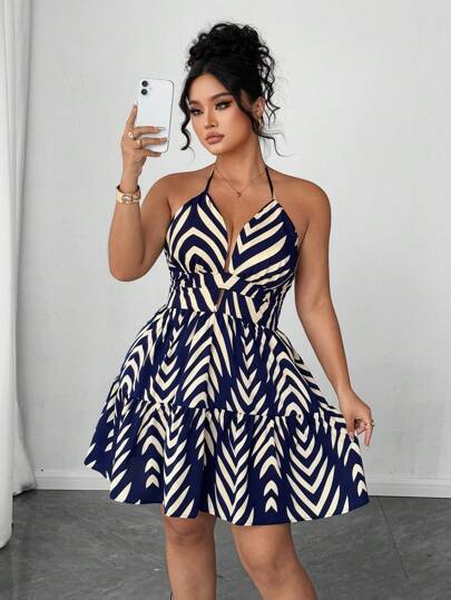 Elenzga 女式波西米亚风格休闲优雅花卉印花 V 领细肩带露背短款迷你连衣裙，夏季