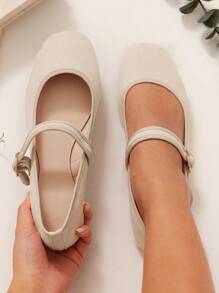 SHUZIA Women's  Square Toe Mary Jane Flats For Christmas Valentine's Day - Beige - View 2