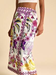 Travachic 热带印花系带围裹式度假休闲裙，度假，夏季，女士夏季服装，节日服装 - 紫色 - 查看 4