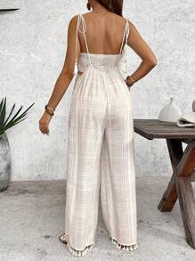 SHEIN Áo ống ngực nhiều màu + áo liền quần dây thừng cho phụ nữ mang thai khi đi nghỉ Quần áo bà bầu Bộ đồ hai mảnh Trang phục đi biển - Màu Khaki - Xem 2