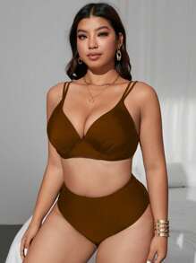 Swim Vcay Damen Badeanzug Set Einfarbig mit Unterbrustunterstützung, hohe Taille Dreieck-Design in 2 Teilen, große Größen, verstellbare Träger, elegant, modisch, sexy, Lässig, Urlaubs-Strandbekleidung