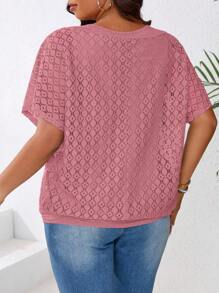 SHEIN LUNE Áo choàng vai chéo vải ren khoét lỗ cỡ lớn cho nữ, áo hai dây nhiều lớp dáng rộng, cổ tròn, thường ngày, mặc khi đi chơi, đi làm, đi nghỉ, áo sơ mi mùa hè cho nữ, quần áo mùa hè - Hồng - Xem 2