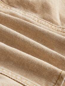 SHEIN Frenchy 女士休闲前系带无袖牛仔衬衫 - 卡其色 - 查看 4