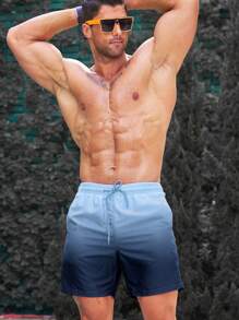 Surfspeed Shorts de playa para hombres con cintura con cordón, bolsillos y estampado degradado de colores (estampado con corte irregular), modelo hawaiano