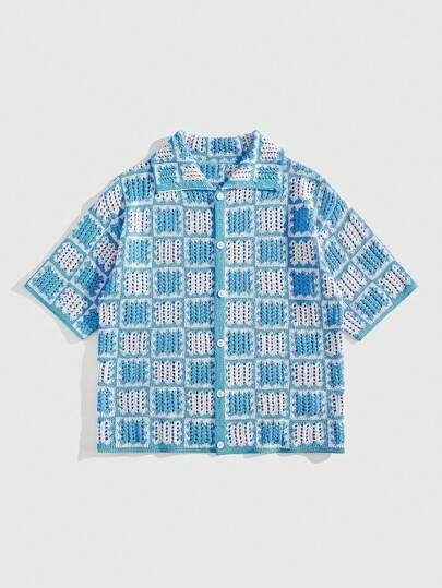 Street Life Chemise tricotée ample à épaules tombantes et ajourée pour homme, chemise de vacances