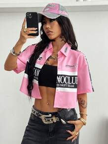 Coolane Áo sơ mi ngắn cổ điển màu xanh quân đội dành cho nữ - Hồng - Xem 3