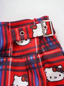 HELLO KITTY AND FRIENDS | SHEIN 女士格子卡通图案时尚半身裙 - 紅色 - 查看 7