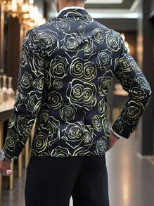 Calvornis 男士修身碎花长袖西装外套 男士时尚服装 男士时尚西服 休闲西装外套 男士正装西装 男士时尚服装 男士正装西装 - 黑色 - 查看 4