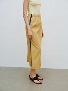 SHEIN LUNE Falda de cintura alta con decoración lateral de empalme, de verano - Amarillo - Ver 4