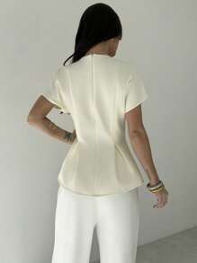 Firerie Chemise élégante et simple à manches courtes pour femmes avec design plissé et ceinture à la taille, style vintage texture bambou abricot, convient pour le trajet, les vacances, la remise des diplômes, l'usage quotidien