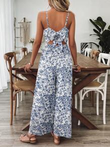 Breezaya Mono informal de mujer sin mangas con estampado floral y espalda descubierta, para primavera/verano - Azul y blanco - Ver 2