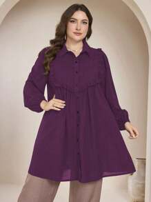 Graceveil Plus Size Solid Color Long Sleeve Loose Casual Blouse, Suitable For Spring And Autumn Fall Cloth For Women - Purple - View 7