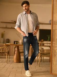 Manfinity VCAY Jeans casuales de hombre con efecto desgastado y ajuste cómodo