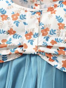 1 Stück Prinzessinenkleid für Kleine Mädchen, Sommerkleid für Kinder mit Blümchen-Muster und Tüll - Verschiedenfarbig - Übersicht 5