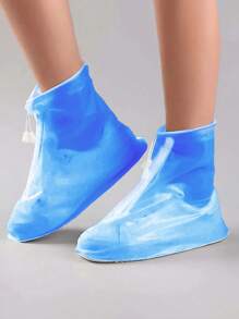 SHEIN 1 双白色透明塑料抽绳防水雨鞋套，多种尺寸，防滑、防水、防尘可重复使用鞋套，户外配件，适用于学校、办公室、家庭、旅行、鞋子收纳 - 藍色 - 查看 2