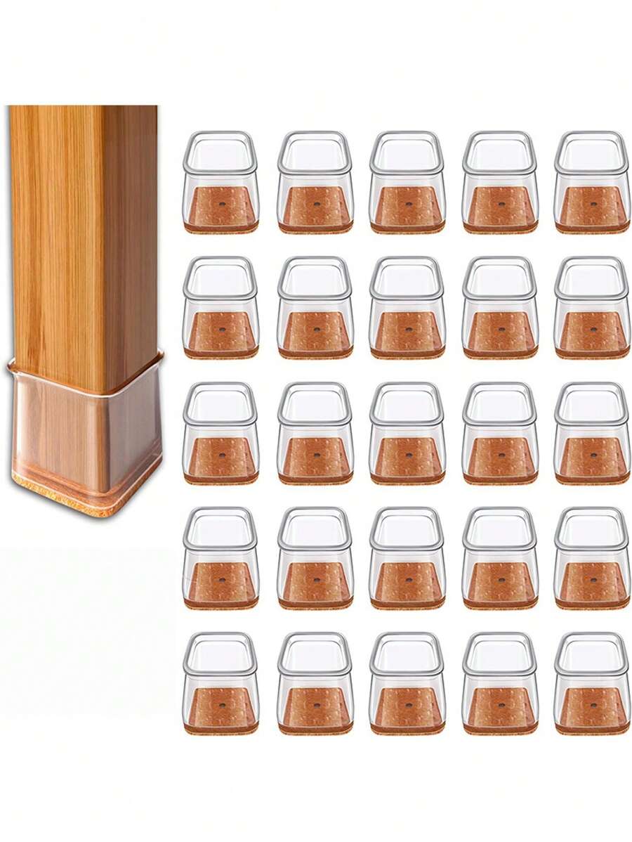 4/8/16/24件方形椅腿地板保护垫、硬木地板家具垫、椅腿家具滑块、椅子矩形地板保护垫、硅胶椅腿盖，有效保护地板和桌腿 - 棕色 - 查看 1