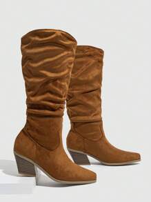 Daringsoles Botas occidentales con punta puntiaguda y tacón grueso, con cierre deslizante para mujer. Botas altas de montar con bordados para otoño/invierno