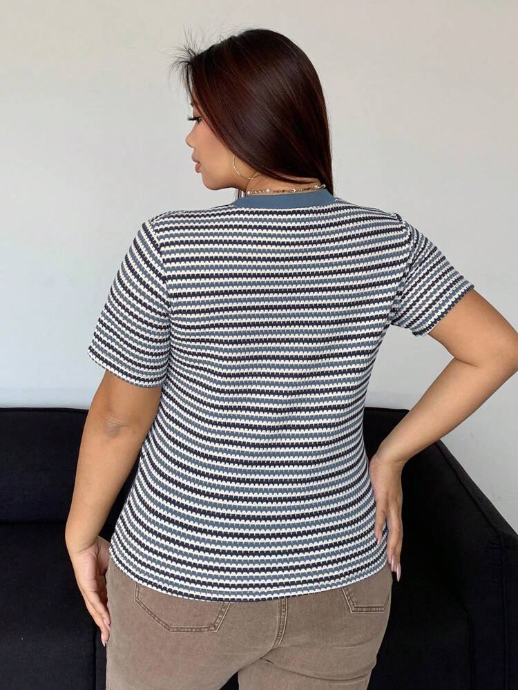 Dazy Petite Plus Color Block Striped Short Sleeve T-Shirt, Brown, Spring/Summer