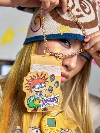 Nick 90's X ROMWE Bolso/estuche con impresión de retrato de dibujos animados, que se puede usar como adorno y bolso portátil pequeño