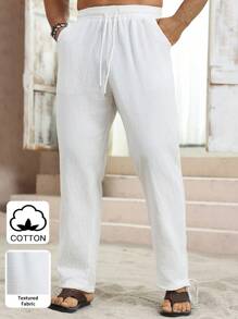 Manfinity RSRT Men's Solid Color Simple Linen Casual Linen Pants, Fall - White - View 3