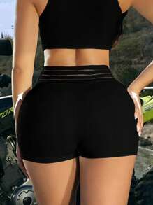 SHEIN SXY Summer Low-Rise Women's Sexy Mesh Splice Leggings - Black - View 2