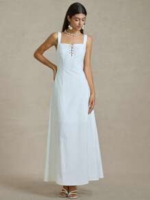 Briarwyn 女士纯色梭织修身连衣裙，夏季女士优雅连衣裙，婚礼宾客礼服，女士沙滩装，女士度假装，7 月 4 日 - 白色 - 查看 2