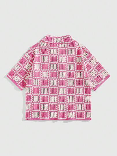 Street Life Camisa de punto suelta con hombros caídos y calados para hombre, camisa de vacaciones/fiesta