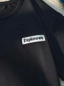 SHEIN Explorewe 小男孩字母印花短袖T恤和短裤休闲沙滩户外派对服装套装 - 彩色 - 查看 4