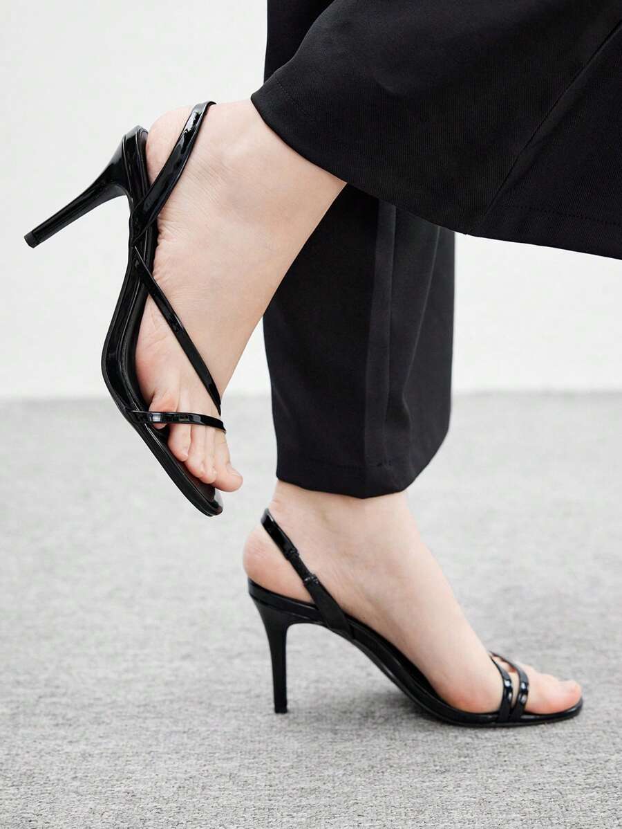 CUCCOO BIZCHIC Women's Simple Black Striped High Heel Round Toe Sandals - Black - View 1