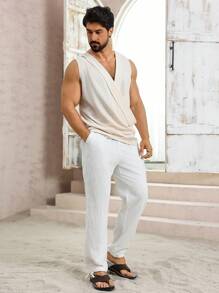 Manfinity RSRT Men's Solid Color Simple Linen Casual Linen Pants, Fall - White - View 6