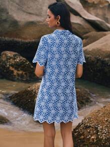 Poéselle Women Floral Print Short Sleeve Mini Dress - Blue - View 2