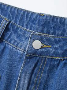 ROMWE MEN Goth Herren Lässig Denim Shorts mit gewaschenem Spinnen-Patch, Halloween