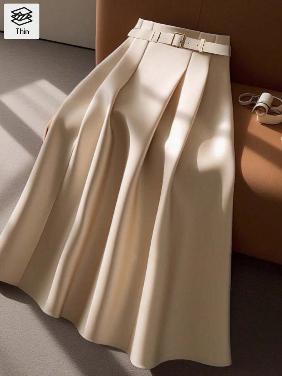 Franclia Women's Solid Color Pleated Elegant Work Wear Skirt