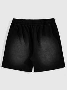 ROMWE MEN Street Life 男士字母贴花口袋抽绳腰短裤，适合夏季 - 黑色 - 查看 2