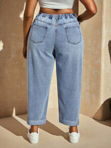 SHEIN SXY Plus Size Casual Washed High Waist Tapered Leg Jeans