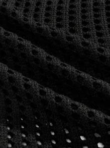 ROMWE MEN Prep Men's Jersey Fashion Rhinestone Hollow Out Knit Sweater, Summer - Black - View 5