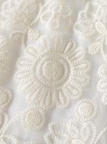 Summer Girls Peter Pan Collar Floral Embroidery Dress - Apricot - View 4