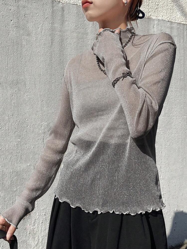 Women's Solid Color Ruffle Collar Long Sleeve T-Shirt