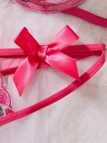 Bộ đồ lót ren lưới thêu hoa 2 món/bộ cho nữ - Màu Hồng Tươi - Xem 3