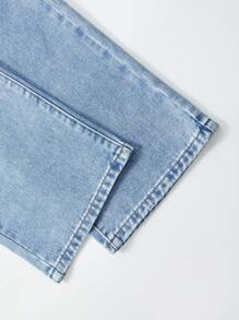 SHEIN Wildeya Tween-mädchen-jeans Aus Lässigem, Weitem Bein In Distressed-waschung