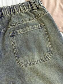 SHEIN PETITE Jeans anchos de cintura baja ajuste holgado para mujer