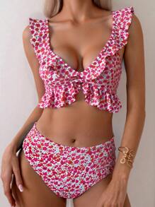 Swim Mod Urlaubs-Strand zufälliger Ditsy Blumen-Tankini Badeanzug