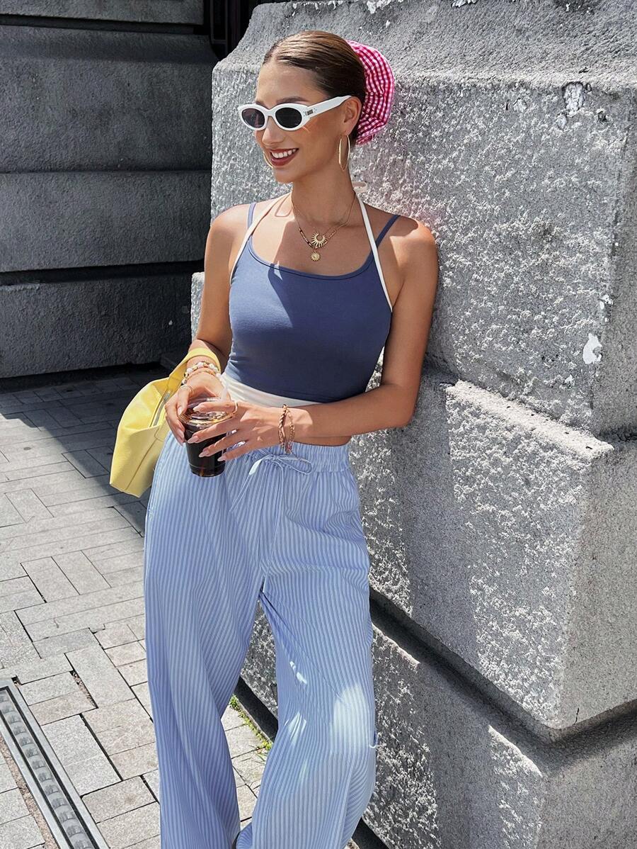 SHEIN Unity 女士度假休闲撞色二合一吊带背心 - 藍色 - 查看 1