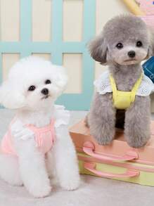 PETSIN Cute Sweet Lady-Like Design Petite Bow And Flounce Sleeves Pet Vest Tops, Soft & Breathable Fabric, Suitable For Summer Outdoor Cat Dog, European And American Bestsellers - Pink - View 6