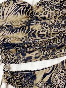 Swim SXY 2pcs Leopard Print Detachable Strap Front Ruched Waist Drawstring Casual Beach Bikini Set For Women For Summer Beach Vacation - Multicolor - View 5