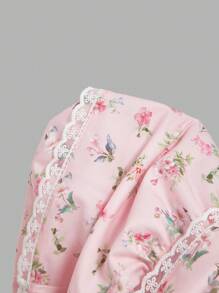 SHEIN MOD 大码粉色浪漫碎花蕾丝边摆裙 - 粉色 - 查看 5