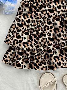 Soleia Leopard Print Full Pattern Ruched Waist Ruffle Hem Casual Skirt, Suitable For Holiday, Music Festival, Summer Chic Dress - Multicolor - View 6