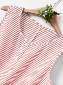 Rusticease Camiseta sin tirantes casual y versátil con decoración de botones a rayas para mujer - Rosa Pálido - Ver 4
